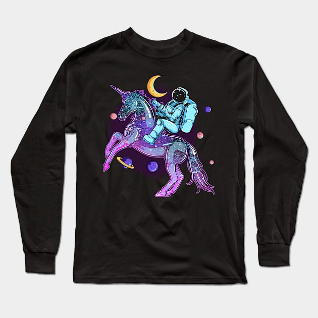 Astronaut With Unicorn Long Sleeve T-Shirt by Space-T